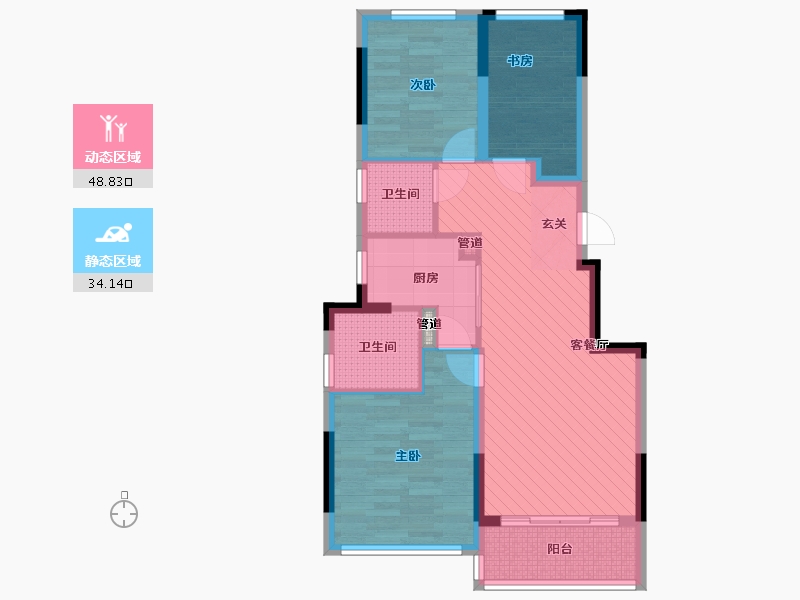 万科大溪谷3室2厅2卫1厨91.00㎡户型图