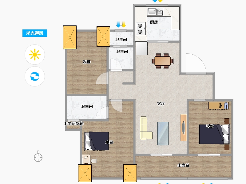 熙境云庭3室1厅3卫1厨111.00㎡户型图