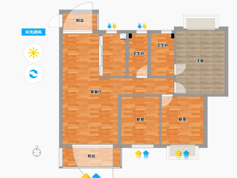 荣和千千树3室2厅2卫1厨120.00㎡户型图