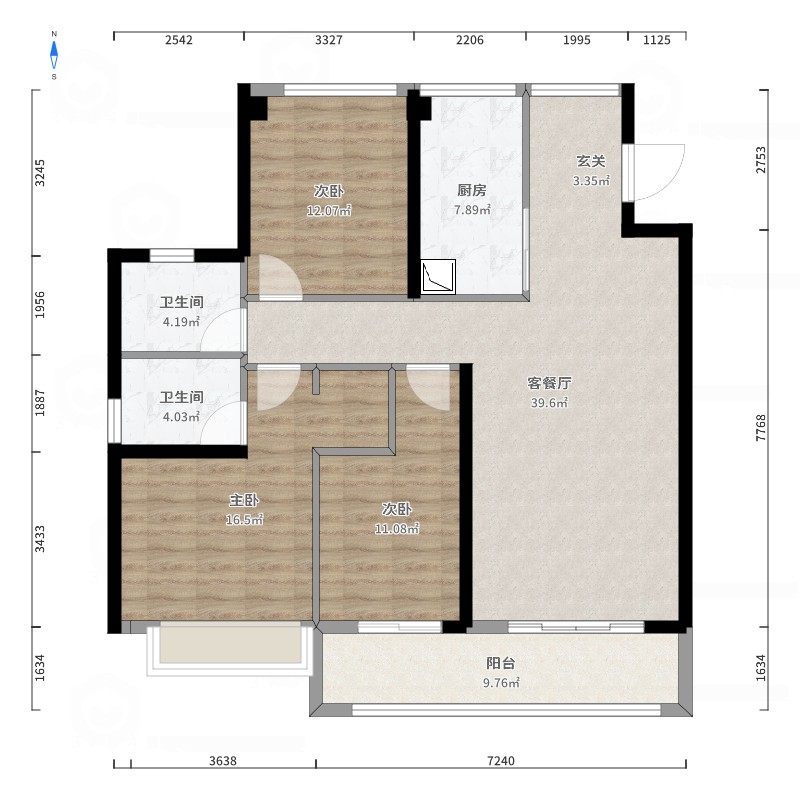 融侨滨江城|天域|美域3室2厅2卫1厨113.00㎡户型图