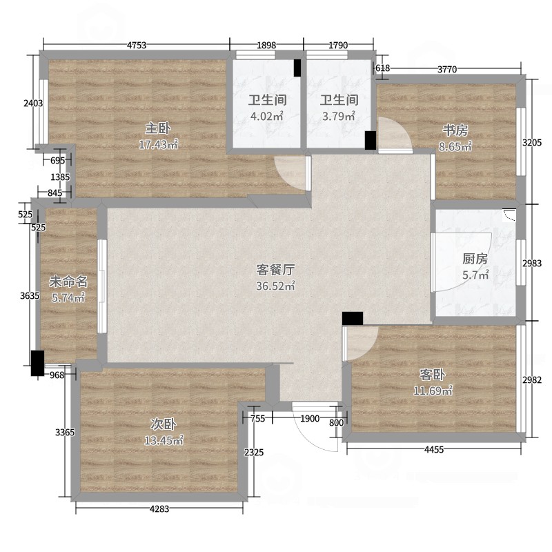 文鼎苑4室2厅2卫1厨135.00㎡户型图