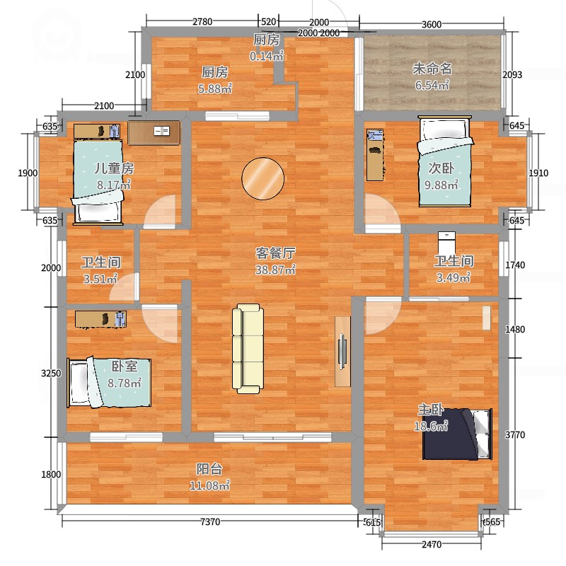 最佳五室2厅3卫户型图