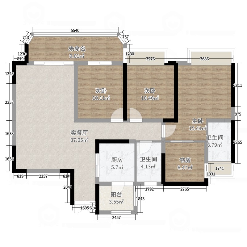 人居锦城峰荟4室2厅2卫1厨129.00㎡户型图