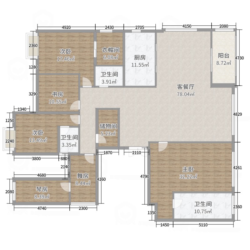 最佳五室2厅3卫户型图