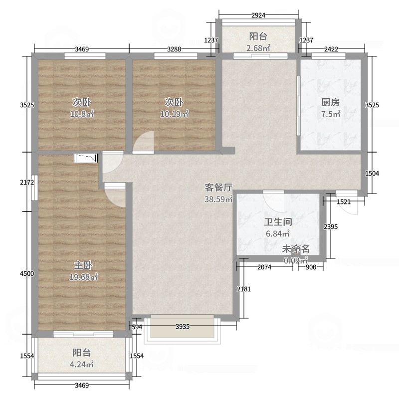 碧桂园公园3室2厅1卫1厨125.00户型图