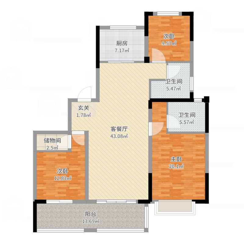 凤凰君庭3室2厅2卫1厨150.00㎡户型图