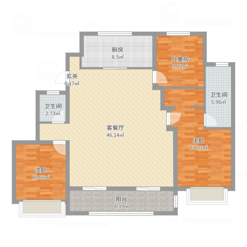 万科翰林甲第3室2厅2卫1厨.00㎡户型图