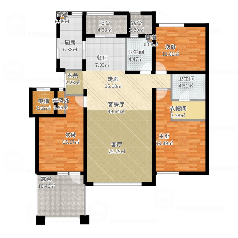 辰能溪树河谷3室2厅2卫1厨.00㎡户型图