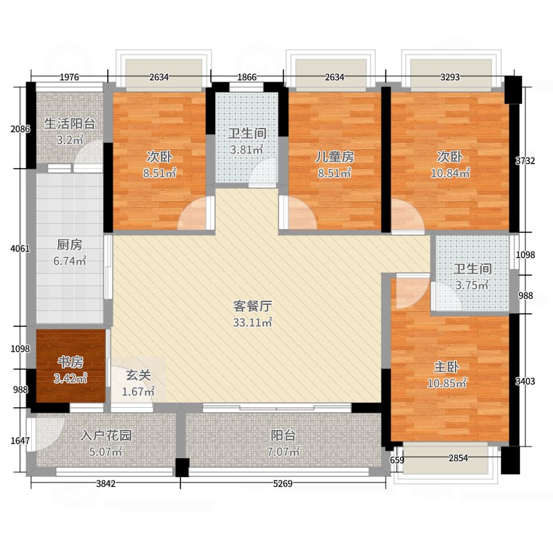 珠江铂世湾5室2厅2卫1厨135.00㎡户型图