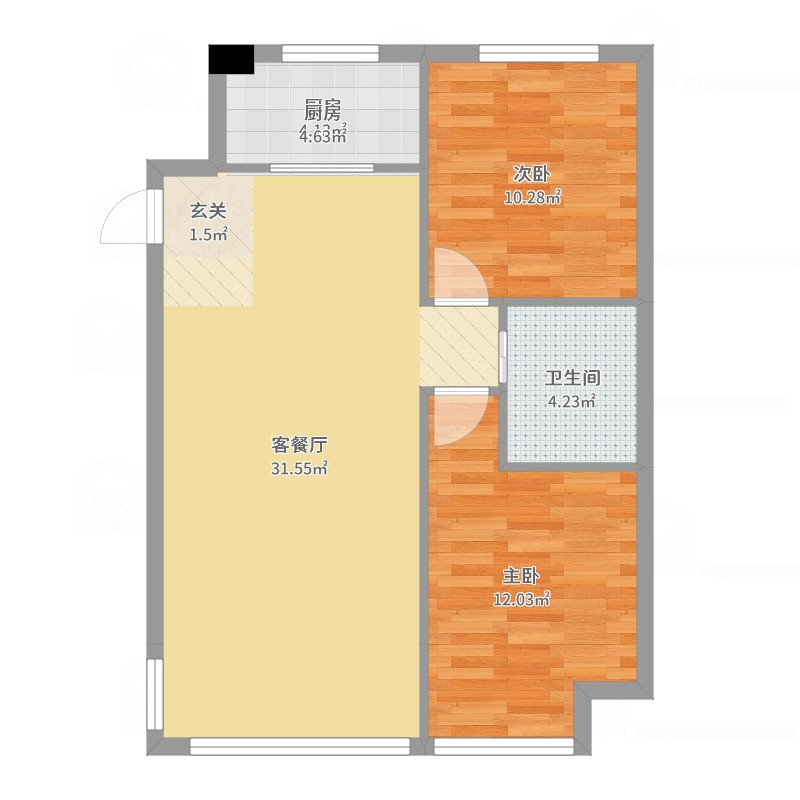 月星城央华墅2室2厅1卫1厨78.00㎡户型图