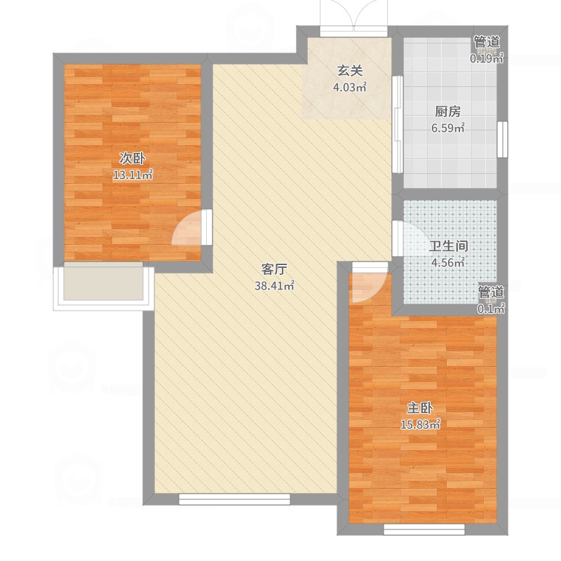 滨江3号2室1厅1卫1厨98.00㎡户型图