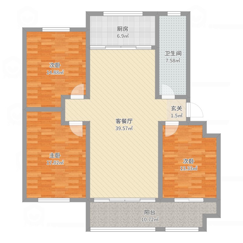 青城樱园3室2厅1卫1厨141.00㎡户型图