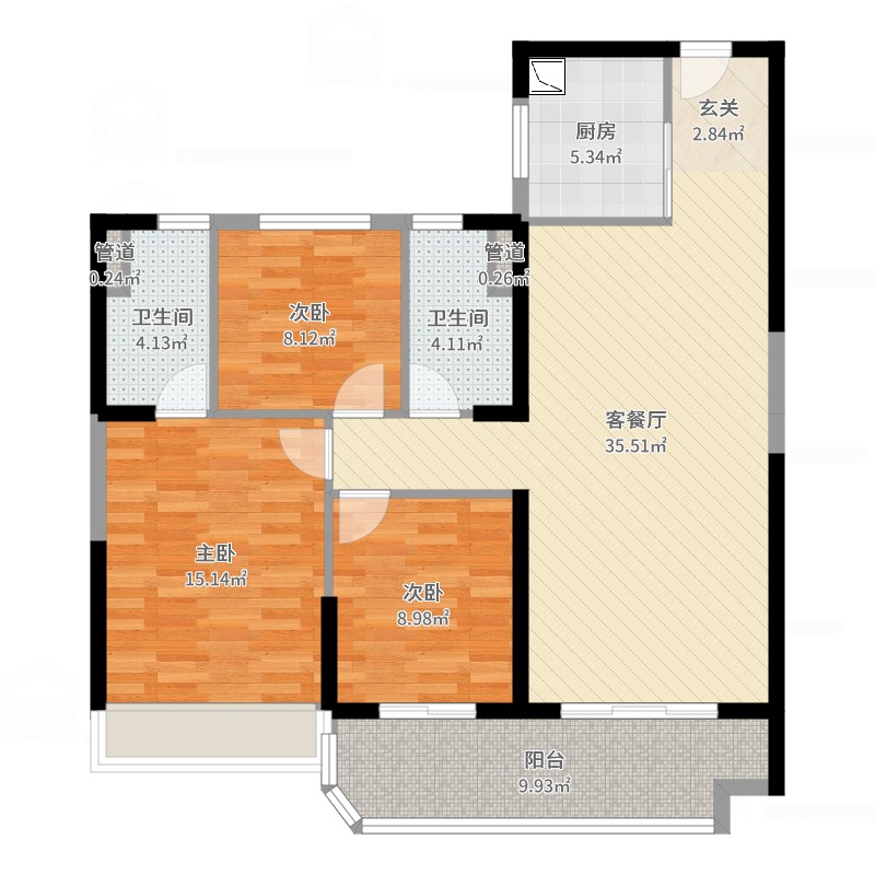 邳州碧桂园翡翠湾(建设中)3室2厅2卫1厨117.00㎡户型图