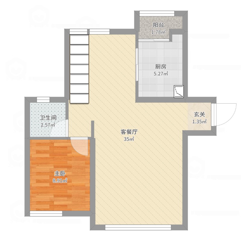 雁和天空墅1室2厅1卫1厨67.00㎡户型图