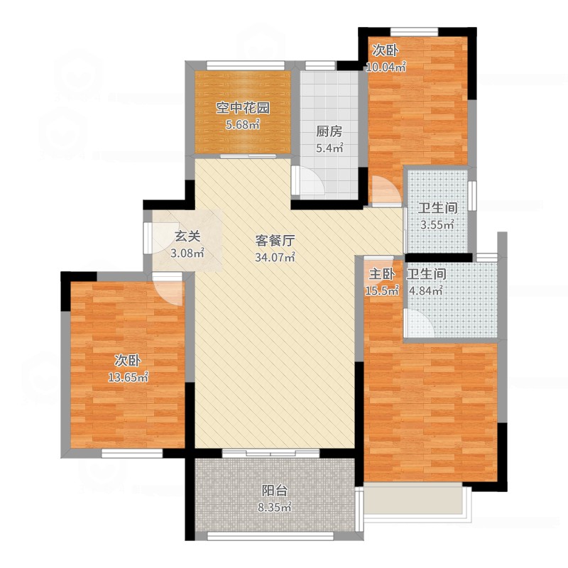 永利滨江御景3室2厅2卫1厨144.00㎡户型图