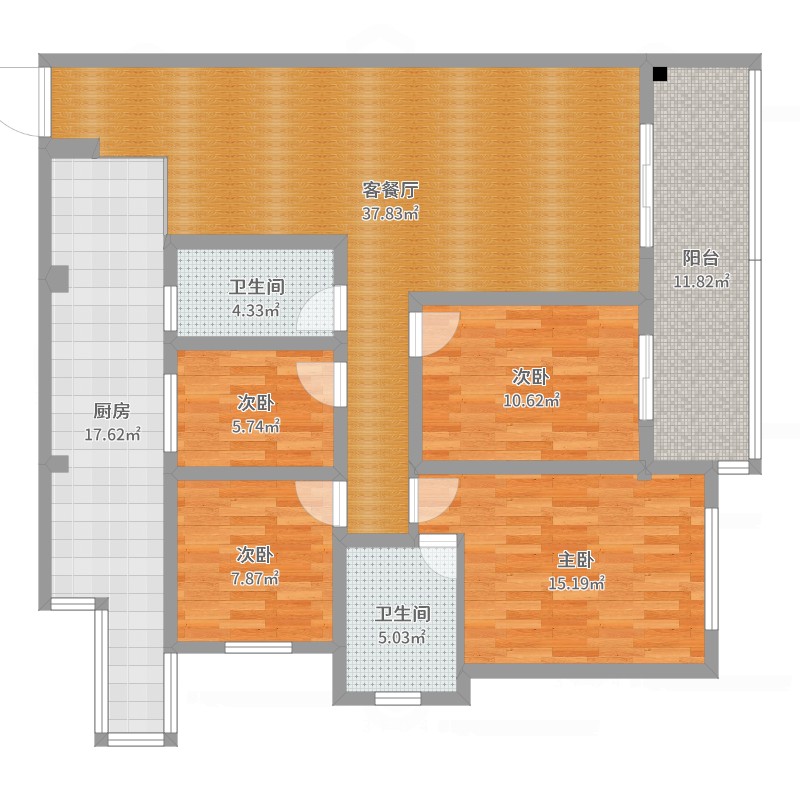 东湖春天4室2厅2卫1厨145.00㎡户型图