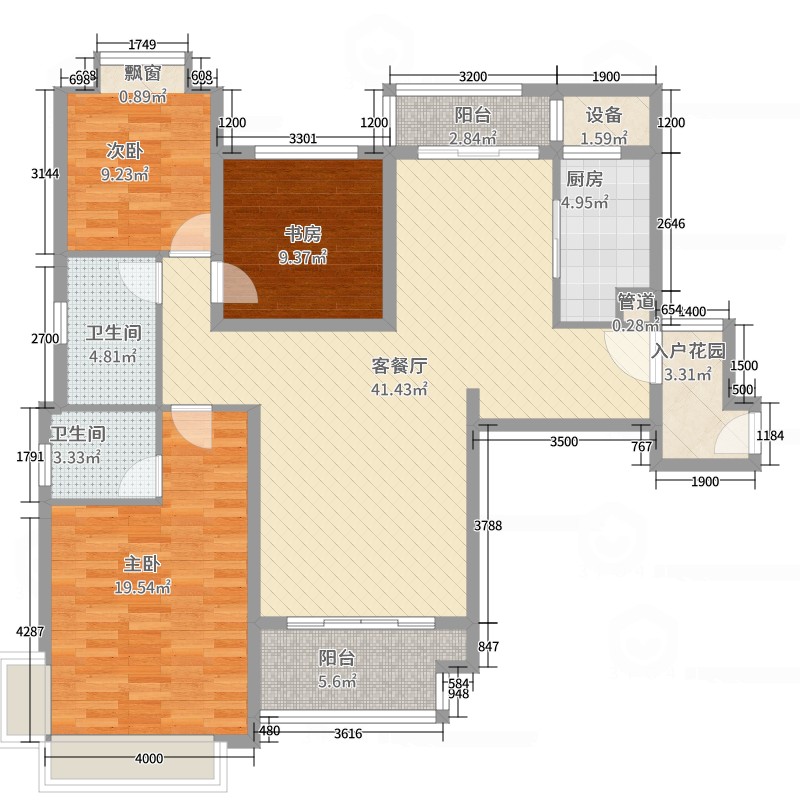 酷家乐>中国户型大全>仁恒滨海半岛>3室2厅2卫1厨>130㎡及以上>