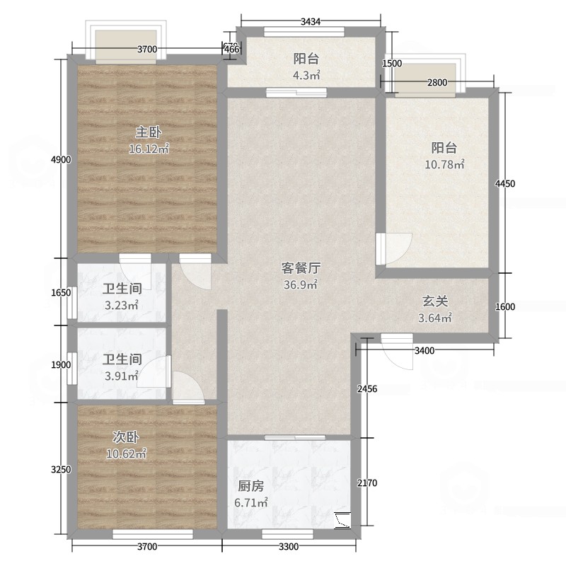 新城澜樾府2室2厅2卫1厨11700㎡户型图