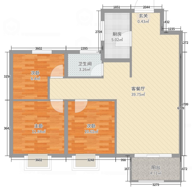 新城·香溢华庭3室2厅1卫1厨104.00㎡户型图