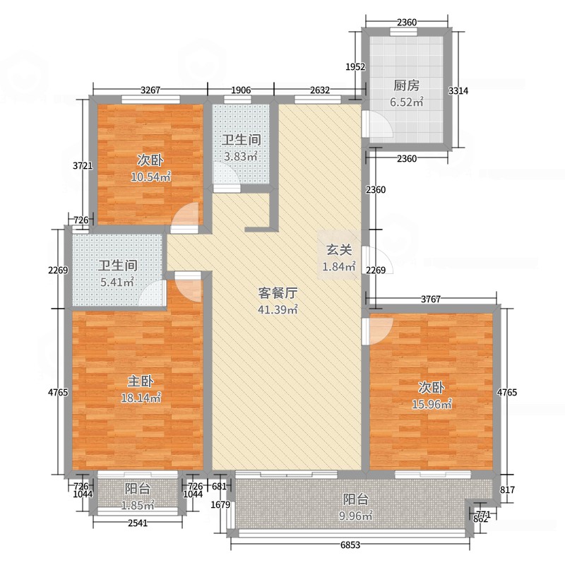 恒弘城博望府3室2厅2卫1厨146.00㎡户型图
