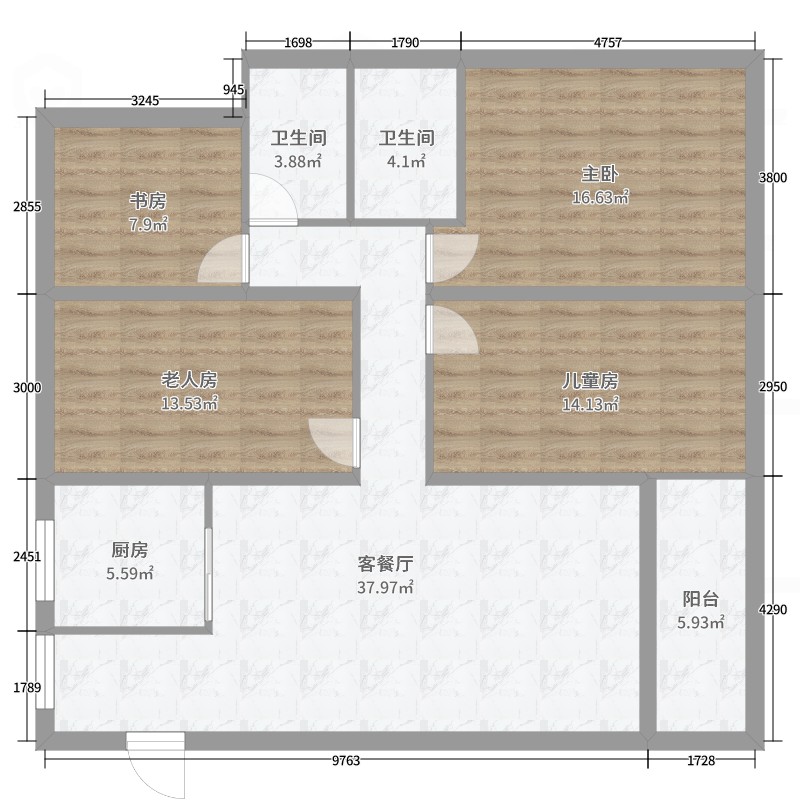 新希望白麓城4室2厅2卫1厨138.00㎡户型图