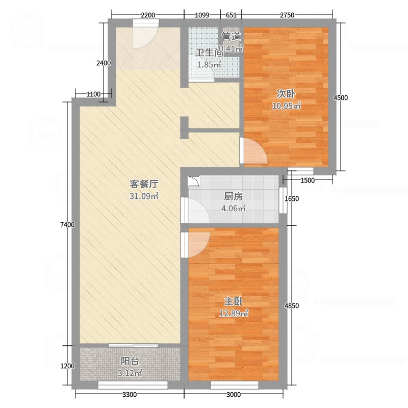 永靓家园2室2厅1卫1厨81.00㎡户型图