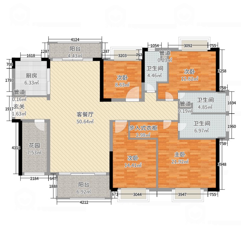 保利翡翠公馆4室2厅3卫1厨18800㎡户型图