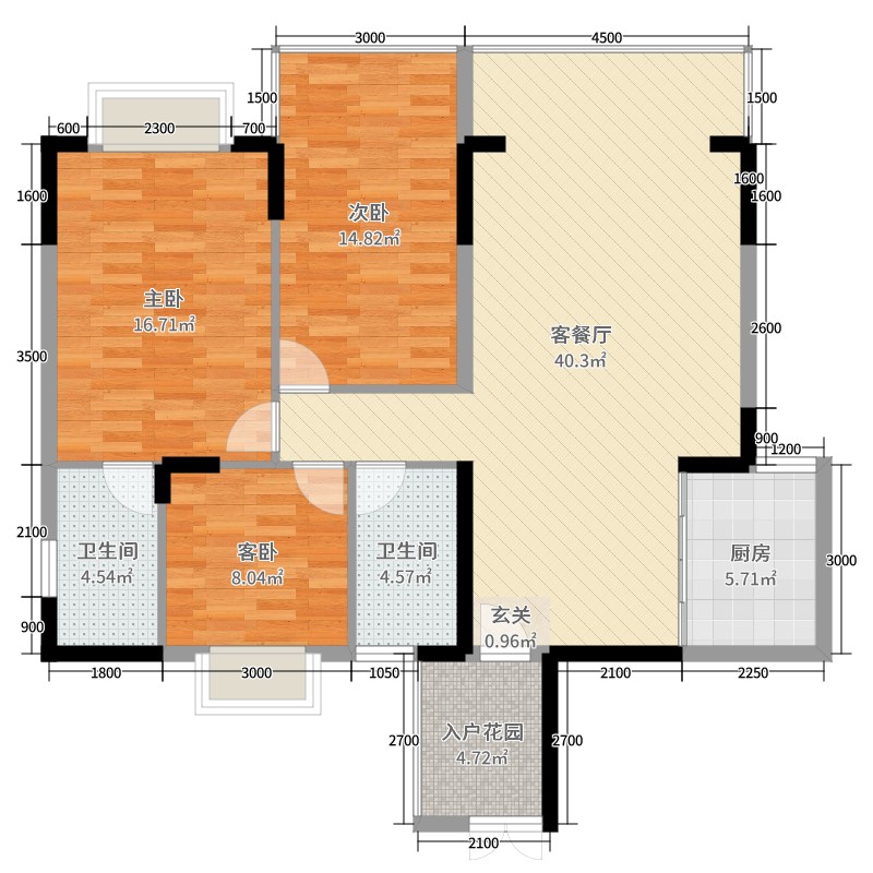 翠麓凤凰山3室2厅2卫1厨126.00㎡户型图