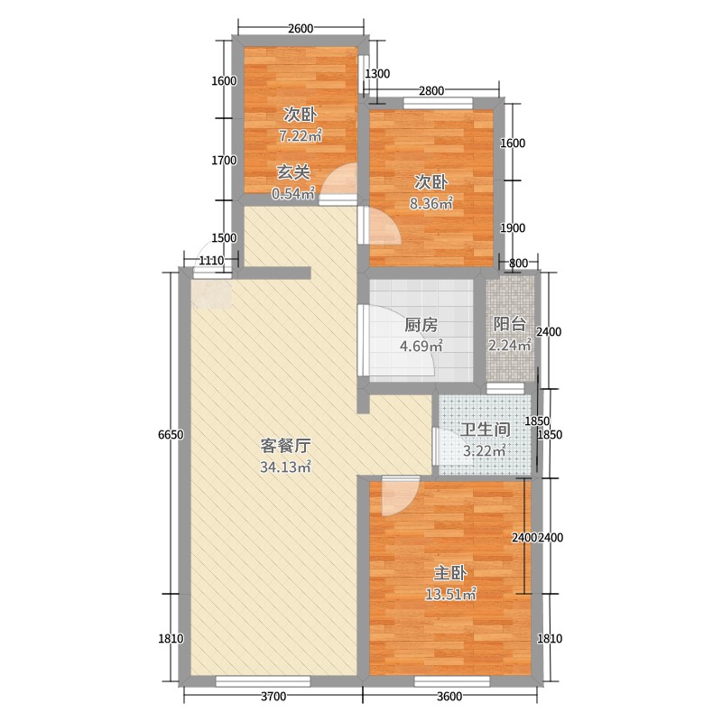 天琴湾3室2厅1卫1厨93.00㎡户型图