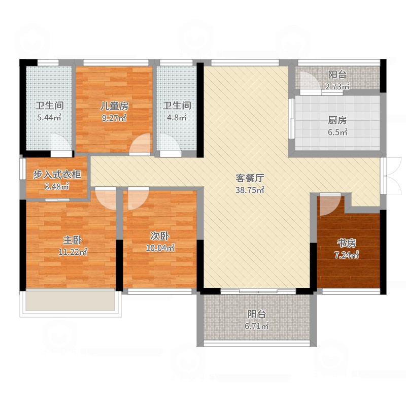 安峦公馆4室2厅2卫1厨136.00㎡户型图