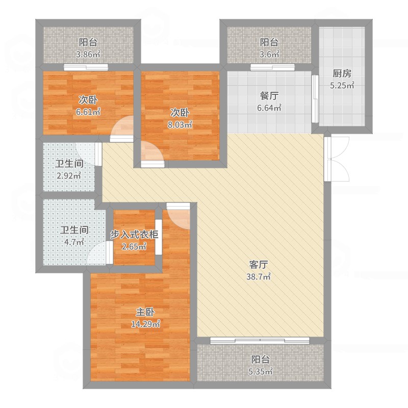恒宝城市广场3室1厅2卫1厨120.00㎡户型图