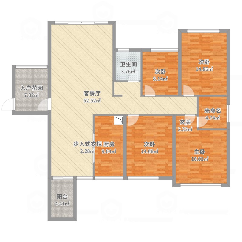 鼎盛中央城4室2厅1卫1厨172.00㎡户型图