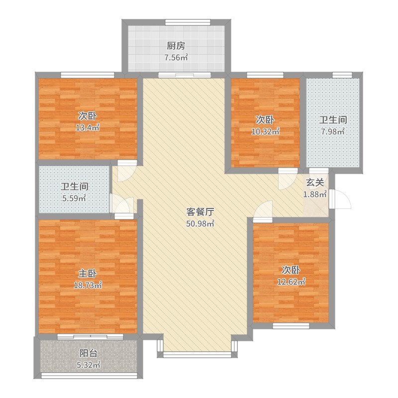 东城花园4室2厅2卫1厨169.00㎡户型图