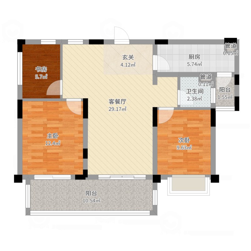 碧桂园平侯府3室2厅1卫1厨97.00㎡户型图