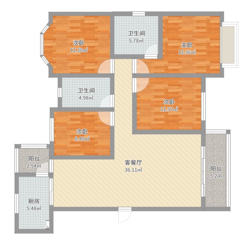 燊海森林4室2厅2卫1厨131.00㎡户型图