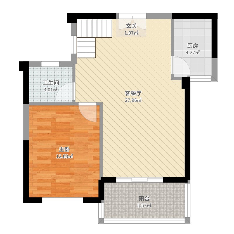 祥浦苑1室2厅1卫1厨68.00㎡户型图