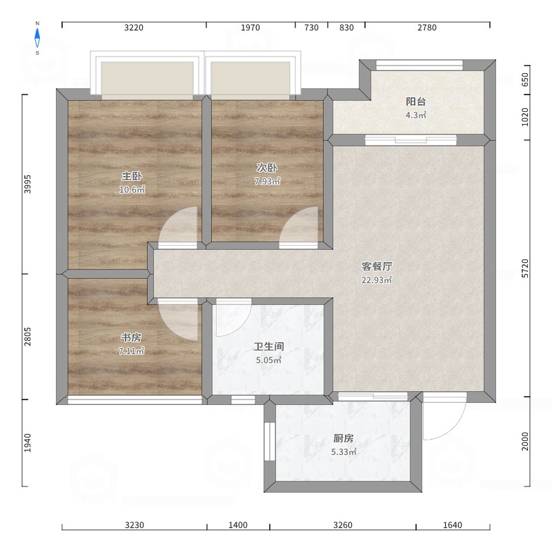 平顶山市高阳小区4号楼户型图_2室1厅1卫2厨_91平米-酷家乐