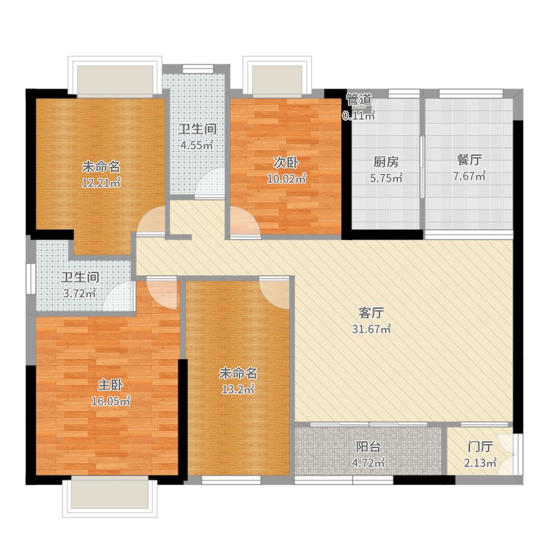 依云水岸3室2厅2卫1厨132.00㎡户型图