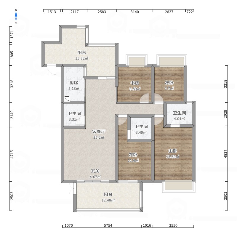 福清融侨城4室2厅3卫1厨123.36㎡户型图