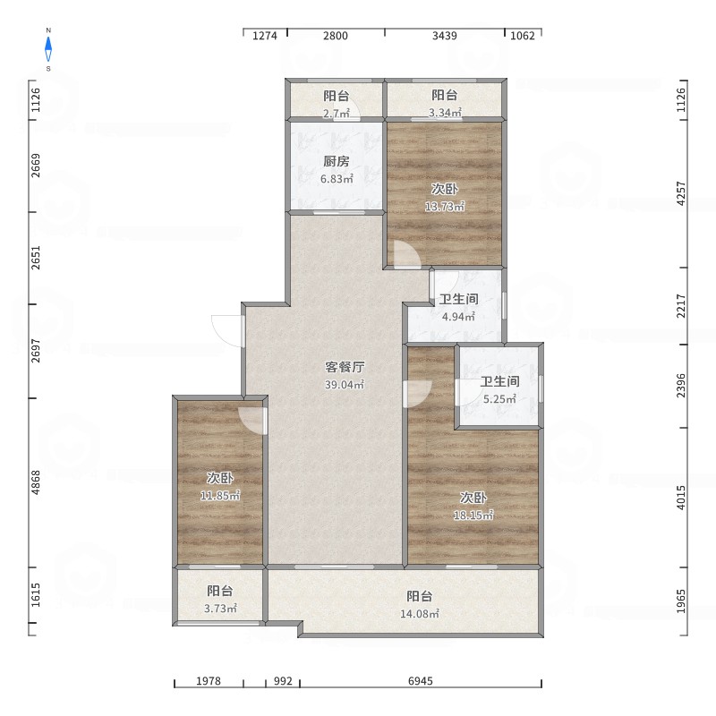 304颐园.jpg3室1厅2卫1厨166.00㎡户型图