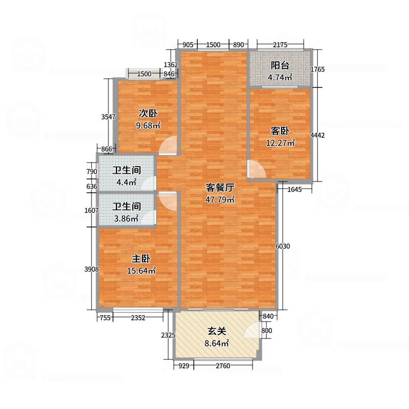 汕头市悦水湾户型图_2室2厅1卫1厨_130平米-酷家乐