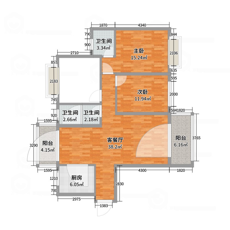 西安市润景怡园户型图_3室1厅1卫2厨_136平米-酷家乐