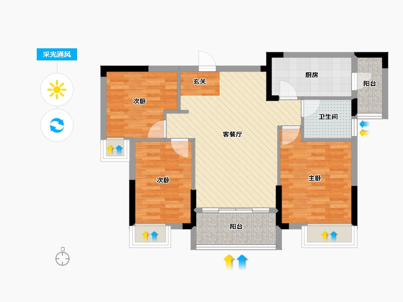 江州华府3室2厅1卫1厨92.00㎡户型图