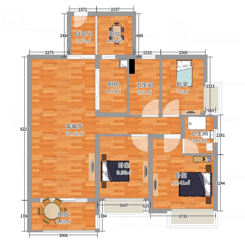 湛江户型图 恒福美地花园户型图            建筑面积:117m²