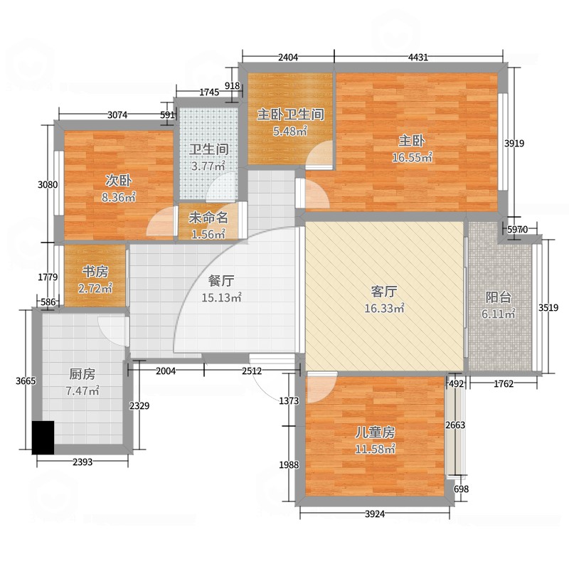 金仕华庭4室2厅1卫1厨119.00㎡户型图