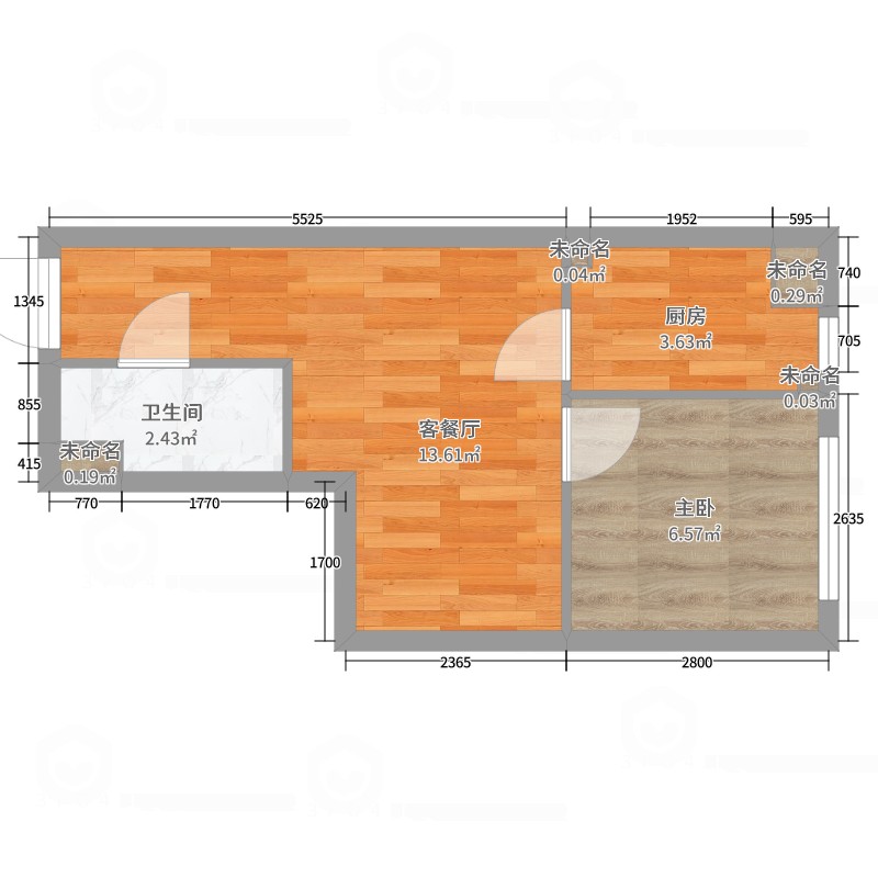 邯郸大北城佳苑1室2厅1卫1厨34.00㎡户型图 - 酷家乐