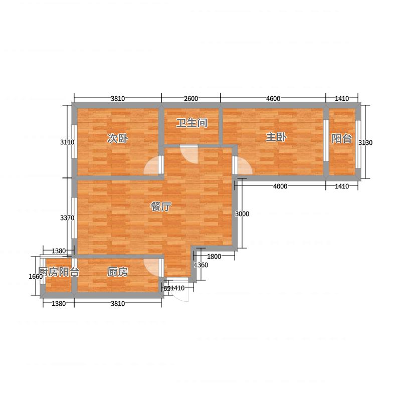 树村丽景苑2室1厅1卫1厨80.00㎡户型图