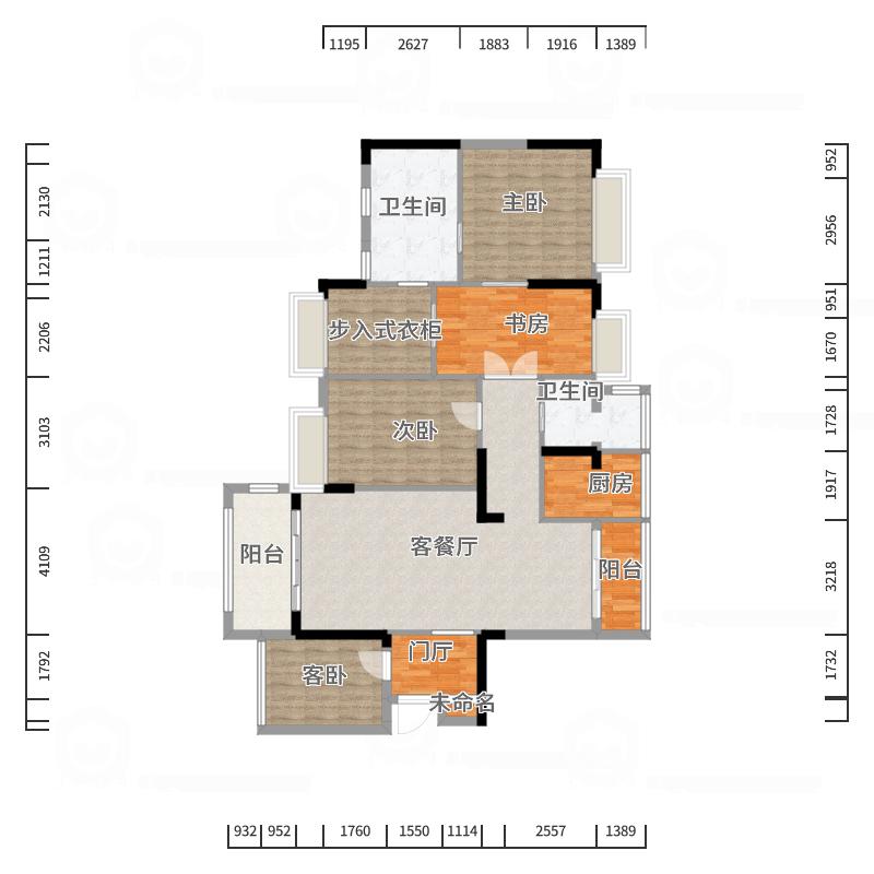 广西玉林容县汇丰名城4室2厅2卫1厨153.00㎡户型图