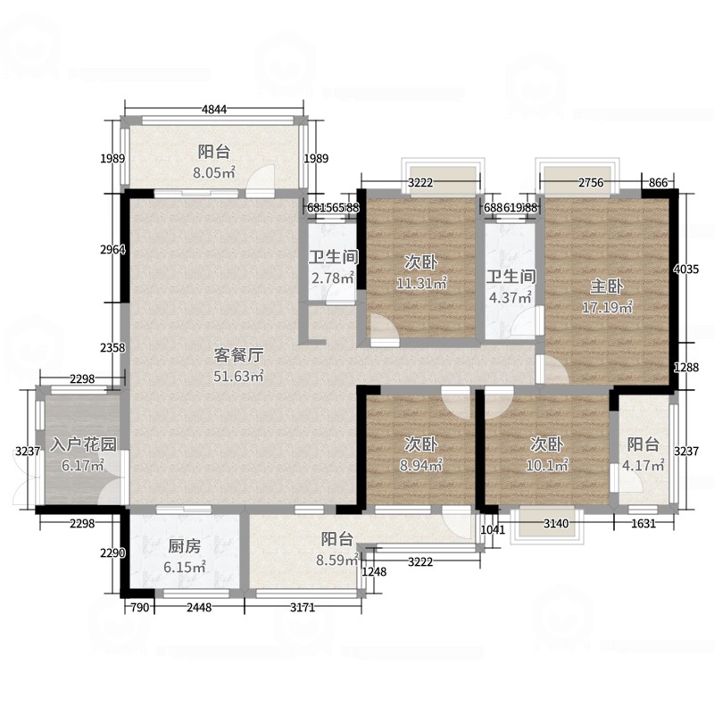 金源翰府4室2厅2卫1厨178.00㎡户型图