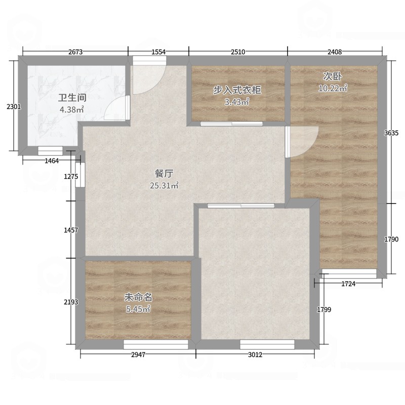 马桥景城元景富文苑1室1厅1卫0厨61.00㎡户型图